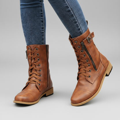 OCW Women Orthopedic Boots Waterproof Leather Warm Mid-calf Side Zipper Winter Walking