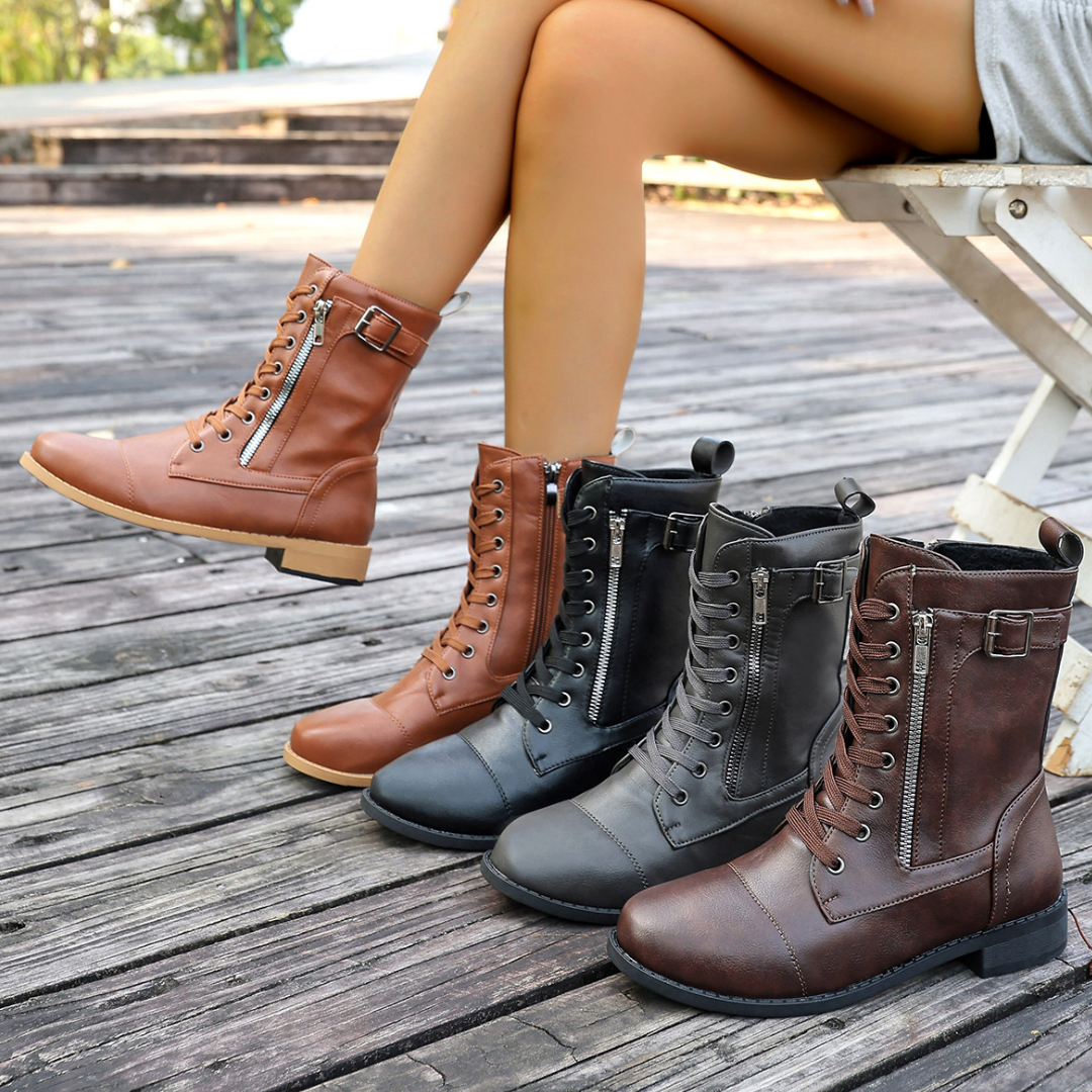 OCW Women Orthopedic Boots Waterproof Leather Warm Mid-calf Side Zipper Winter Walking