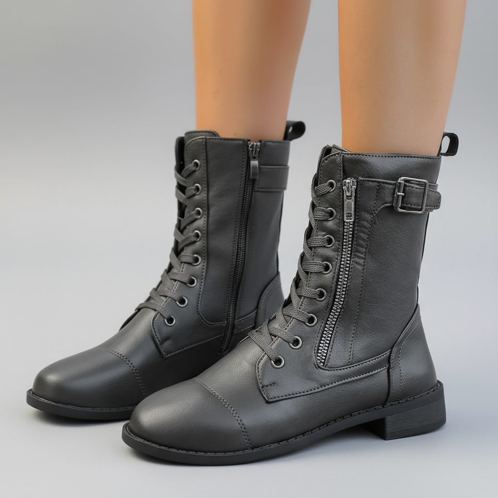 OCW Women Orthopedic Boots Waterproof Leather Warm Mid-calf Side Zipper Winter Walking