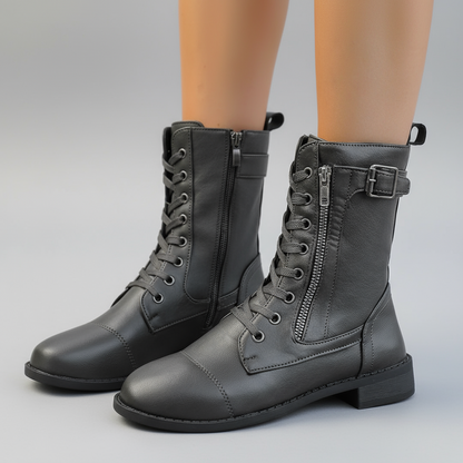 OCW Women Orthopedic Boots Waterproof Leather Warm Mid-calf Side Zipper Winter Walking