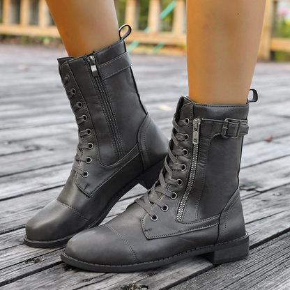 OCW Women Orthopedic Boots Waterproof Leather Warm Mid-calf Side Zipper Winter Walking