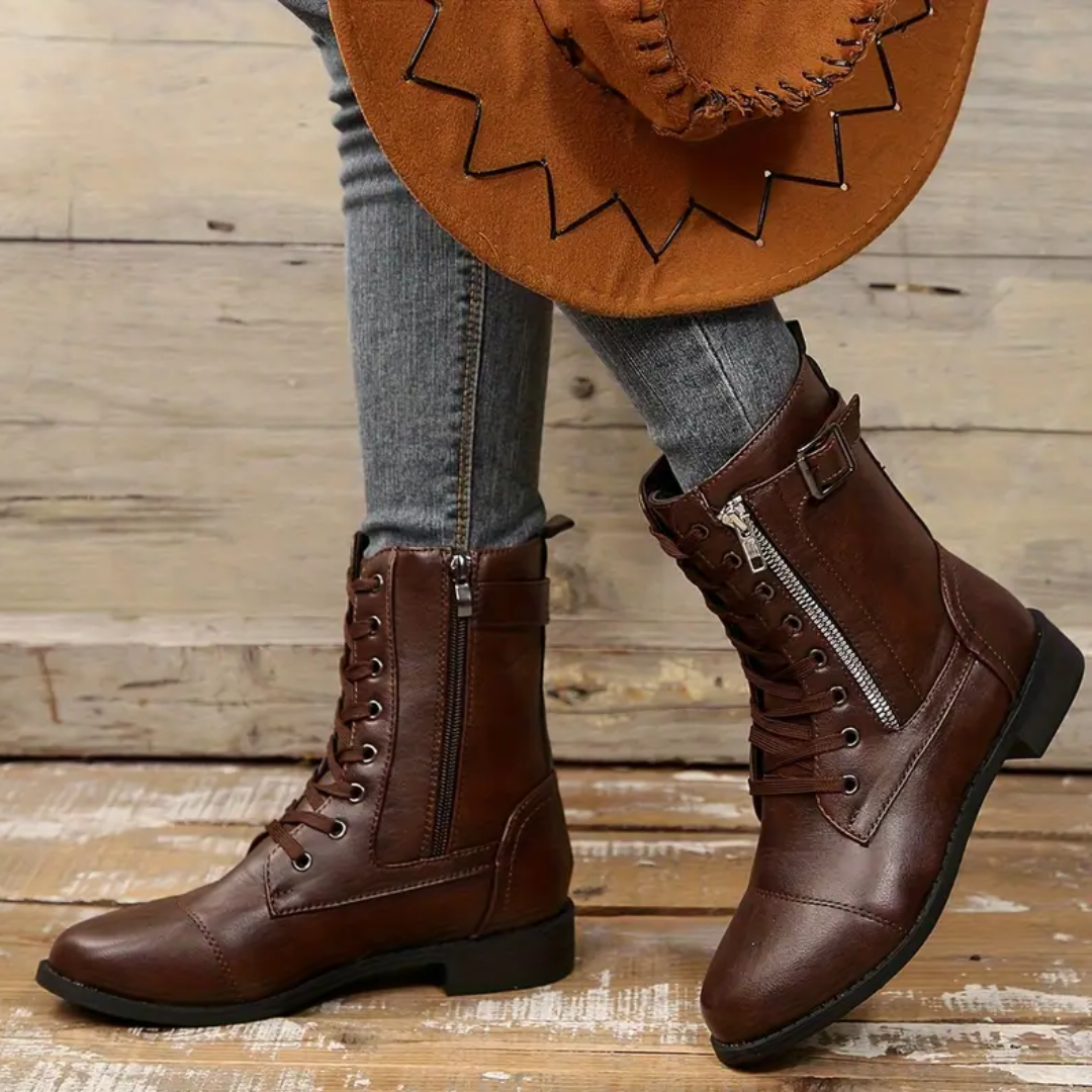 OCW Women Orthopedic Boots Waterproof Leather Warm Mid-calf Side Zipper Winter Walking