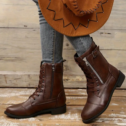 OCW Women Orthopedic Boots Waterproof Leather Warm Mid-calf Side Zipper Winter Walking