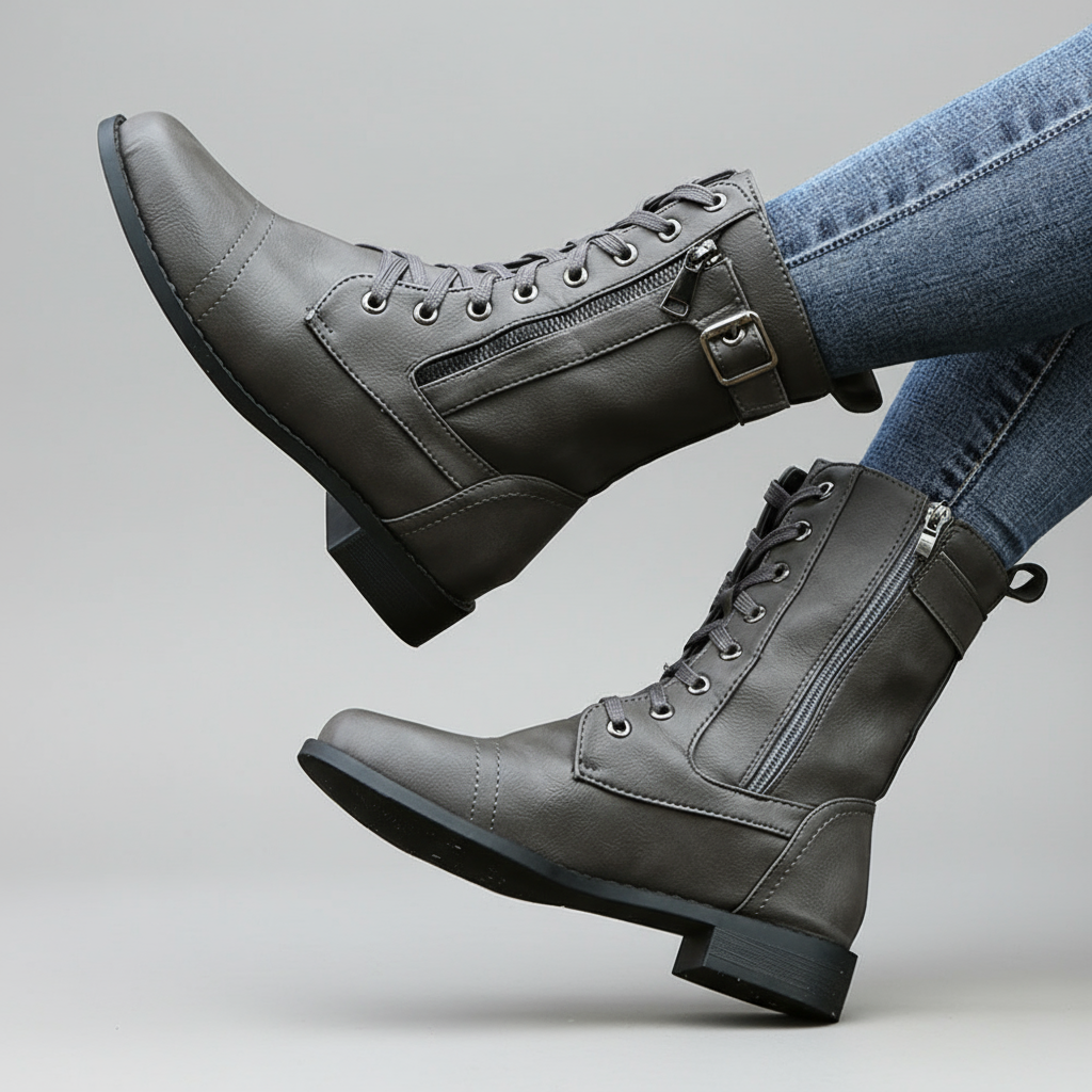 OCW Women Orthopedic Boots Waterproof Leather Warm Mid-calf Side Zipper Winter Walking