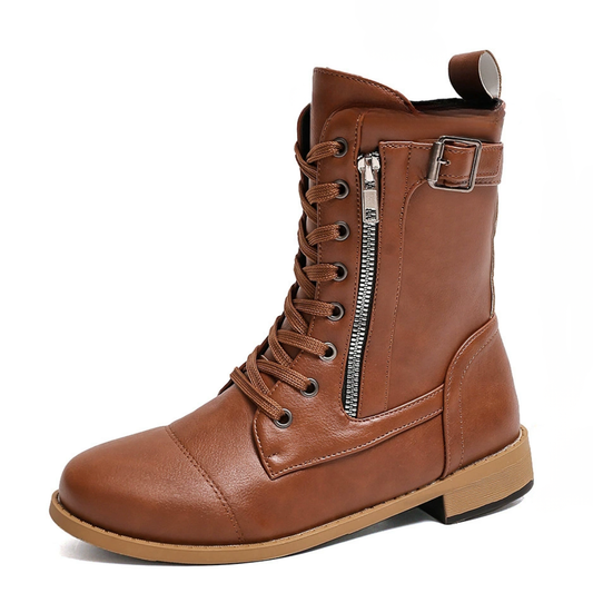 OCW Women Orthopedic Boots Waterproof Leather Warm Mid-calf Side Zipper Winter Walking