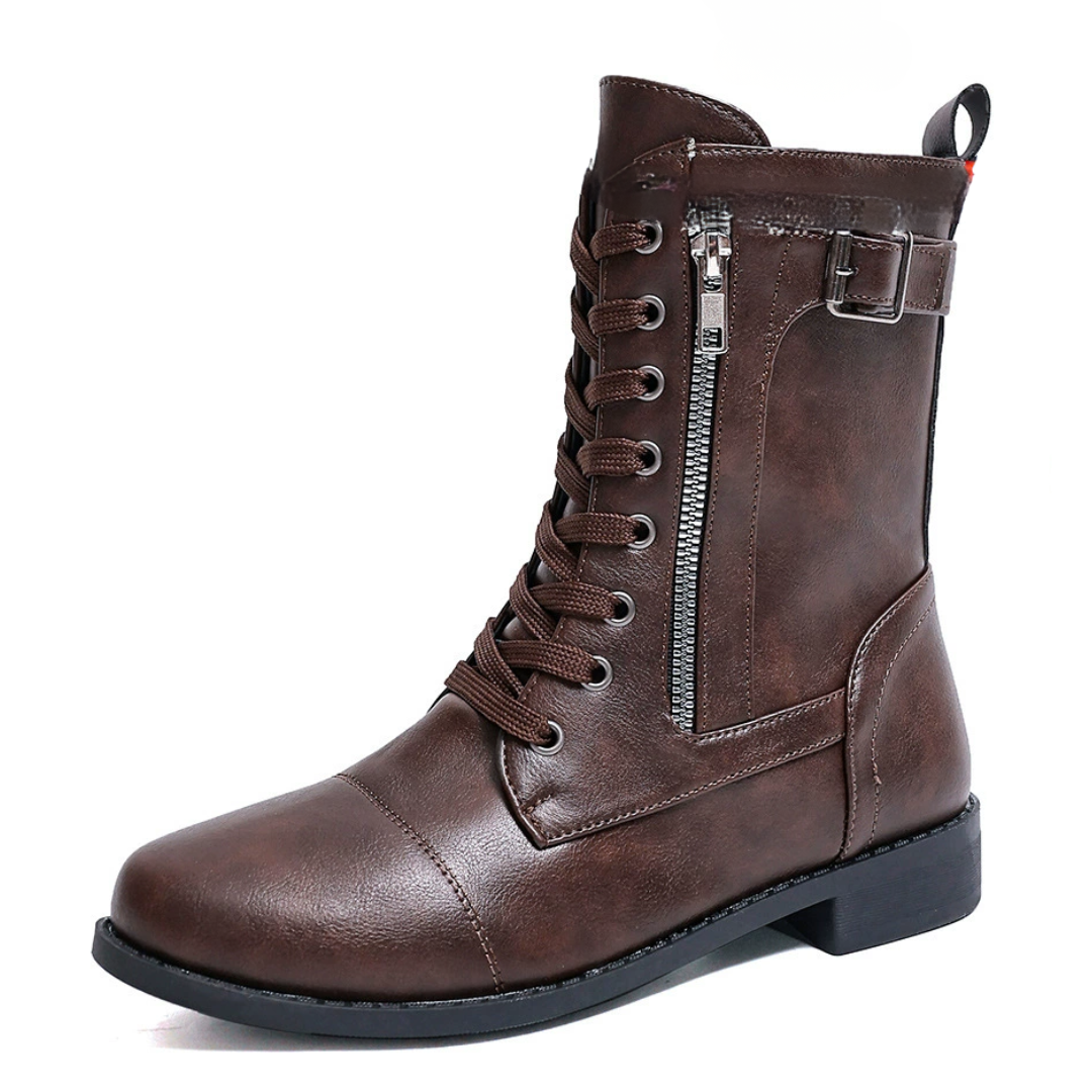 OCW Women Orthopedic Boots Waterproof Leather Warm Mid-calf Side Zipper Winter Walking