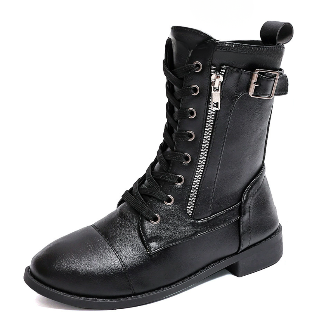 OCW Women Orthopedic Boots Waterproof Leather Warm Mid-calf Side Zipper Winter Walking