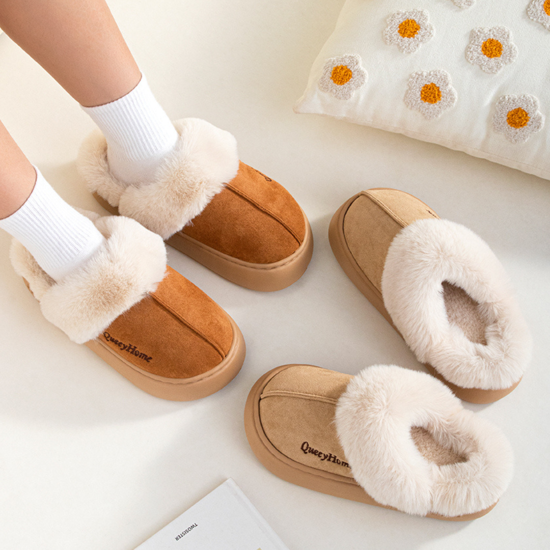 OCW Winter Women Winter Slippers Flat-Bottomed Plush Commute Cozy Indoor-Outdoor