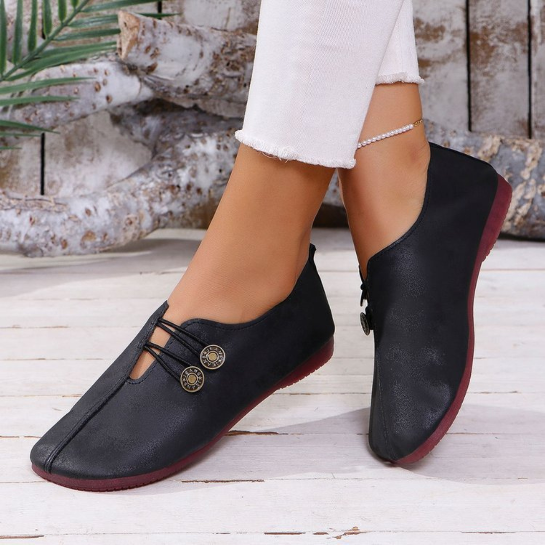 OCW Women Shoes Lightweight Soft Sole Round Toe Slip-On Design with Buckle Flats