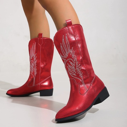 OCW Women Boots Waterproof Leather Mid-calf Comfy Retro Non-skid Zipper Casual Walking