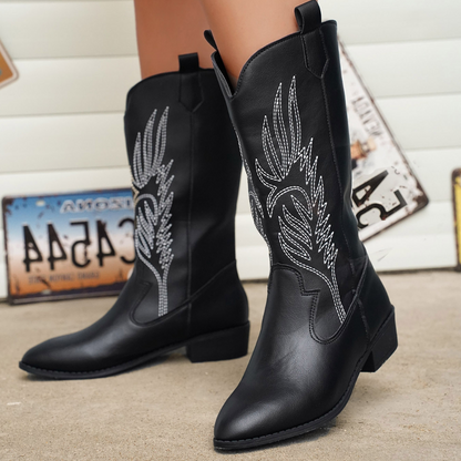 OCW Women Boots Waterproof Leather Mid-calf Comfy Retro Non-skid Zipper Casual Walking