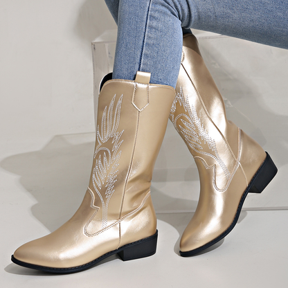 OCW Women Boots Waterproof Leather Mid-calf Comfy Retro Non-skid Zipper Casual Walking