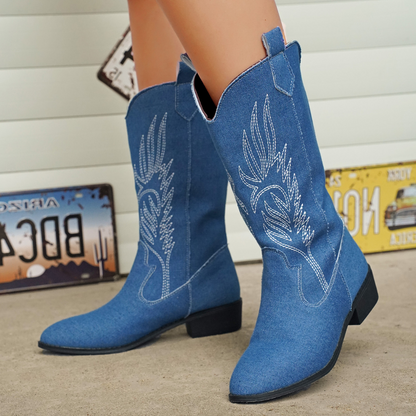 OCW Women Boots Waterproof Leather Mid-calf Comfy Retro Non-skid Zipper Casual Walking