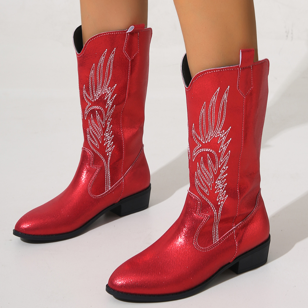 OCW Women Boots Waterproof Leather Mid-calf Comfy Retro Non-skid Zipper Casual Walking