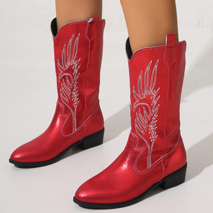 OCW Women Boots Waterproof Leather Mid-calf Comfy Retro Non-skid Zipper Casual Walking