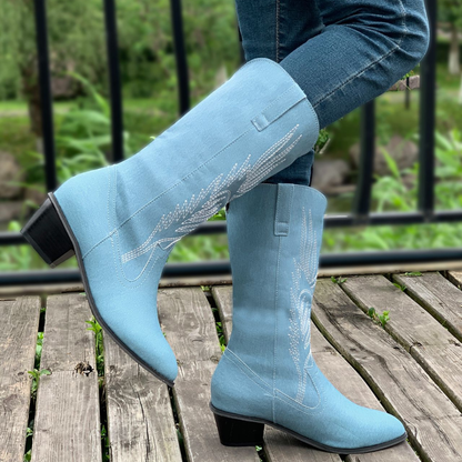 OCW Women Boots Waterproof Leather Mid-calf Comfy Retro Non-skid Zipper Casual Walking