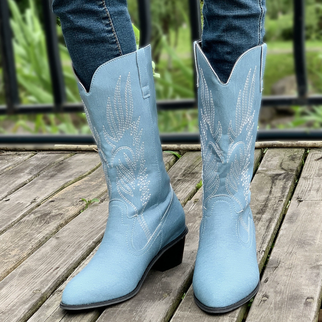 OCW Women Boots Waterproof Leather Mid-calf Comfy Retro Non-skid Zipper Casual Walking