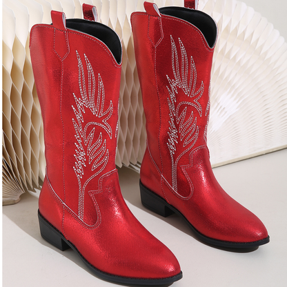 OCW Women Boots Waterproof Leather Mid-calf Comfy Retro Non-skid Zipper Casual Walking