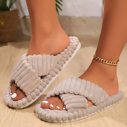 OCW Women Slippers Corduroy Comfortable Winter Fluffy Home Sandals Indoor Non-slip