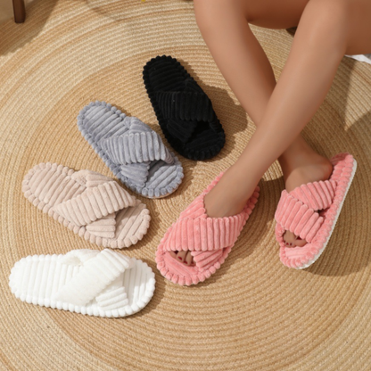 OCW Women Slippers Corduroy Comfortable Winter Fluffy Home Sandals Indoor Non-slip