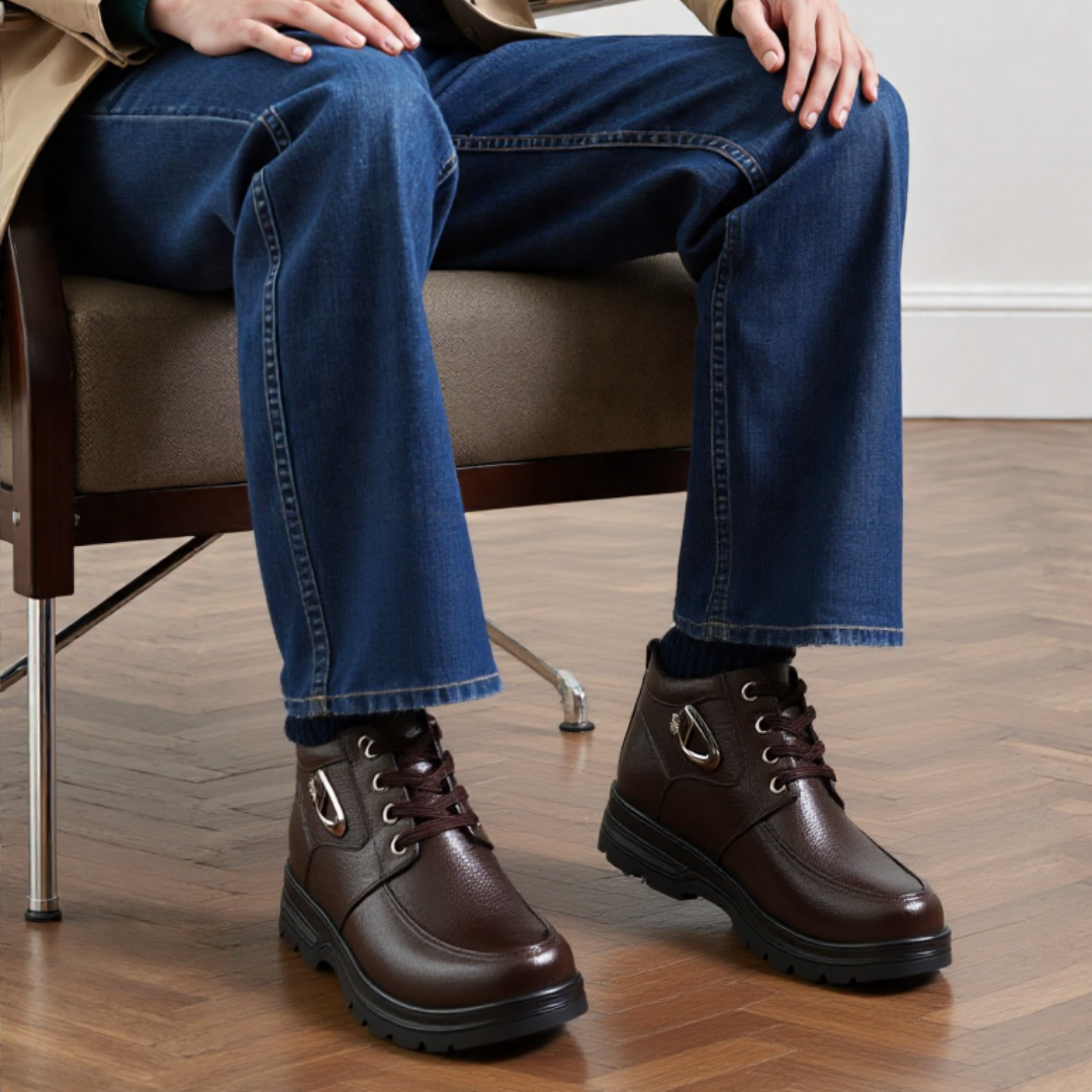 OCW Men Orthopedic Boots Warm Comfortable Waterproof Leather Ankle Winter Walking