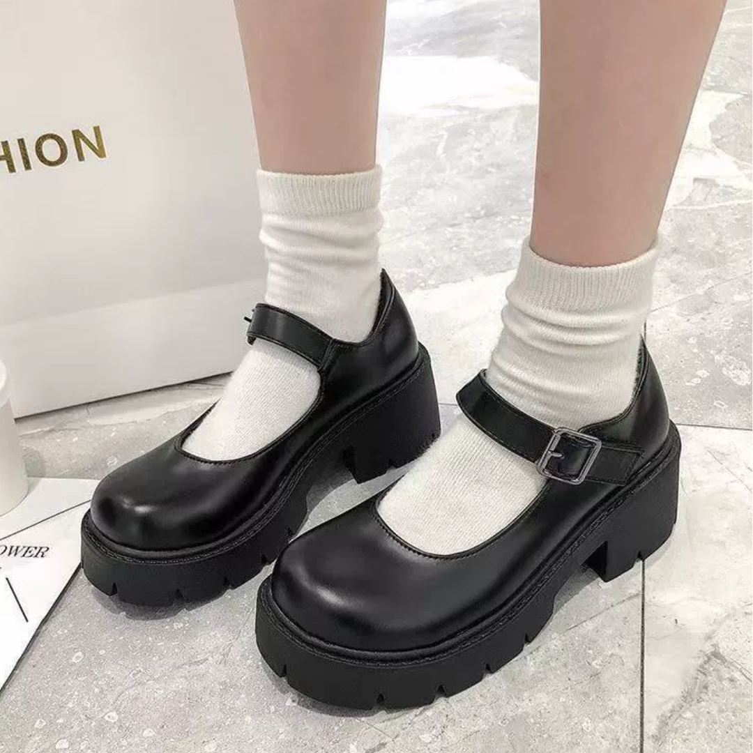 OCW Women Shoes Mary Jane Comfortable Leather Buckle Height Increased Walking