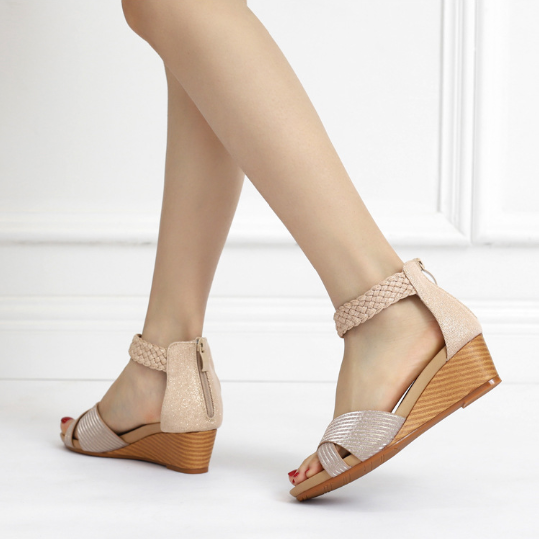 OCW Women Wedge Sandals Comfortable Arch-support Sparkling Glitter Summer Beach Elegant Design OCWShoes