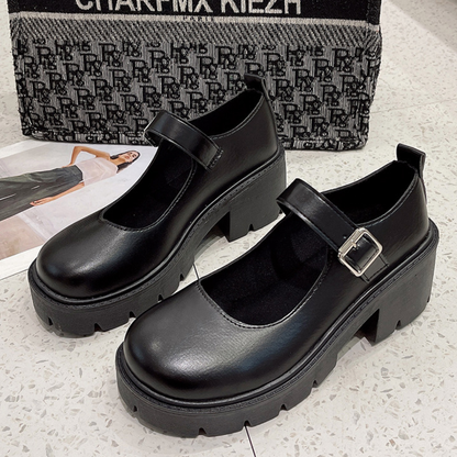 OCW Women Shoes Mary Jane Comfortable Leather Buckle Height Increased Walking