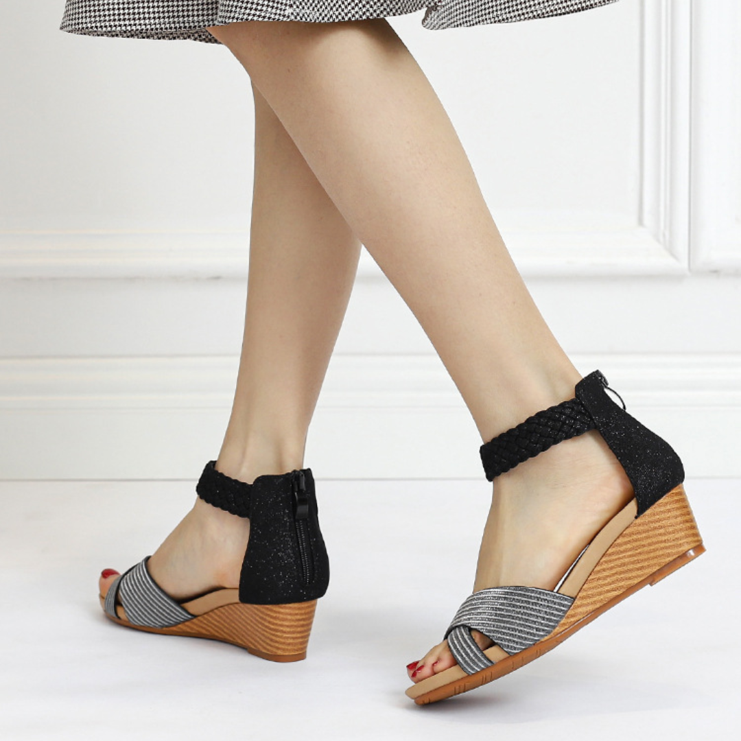 OCW Women Wedge Sandals Comfortable Arch-support Sparkling Glitter Summer Beach Elegant Design OCWShoes