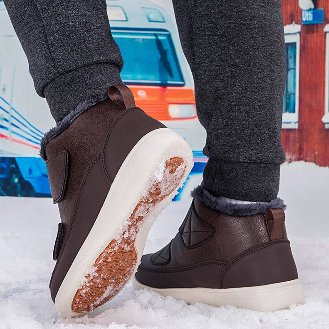 OCW Men Orthopedic Winter Boots Arch-support Warm Plush Water-resistant Front Velcro Cozy Walking