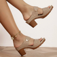 OCW Women Sandals Chunky Heeled Imitation Leather Mule Metal Strap Sandals