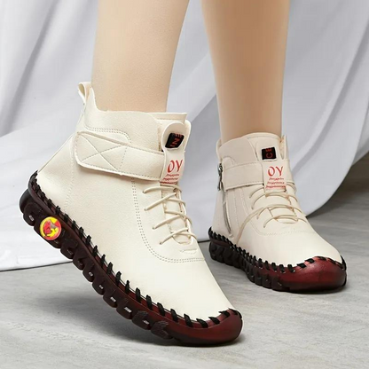 OCW Orthopedic Shoes for Women Comfortable Flat Sewing Warm Leather Ankle Boots