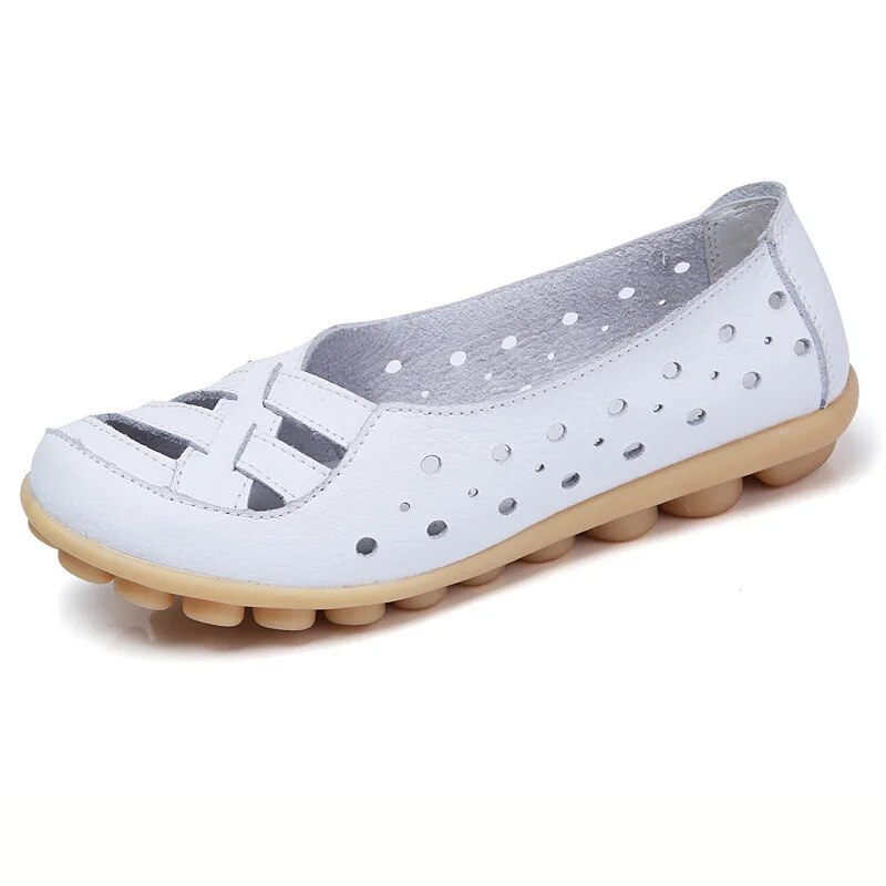 OCW Women Shoes Cut-out Leather Non-slip Flat Shoes