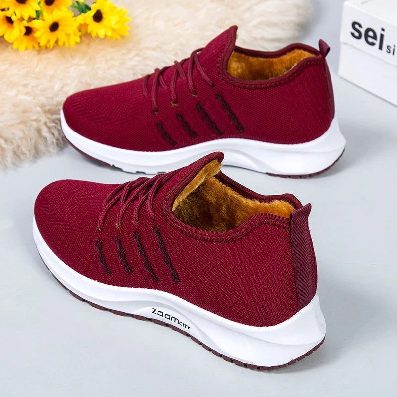 OCW Women Winter Plus Fur Sneakers Orthopedic Walking Soft Bottom Non-Slip Shoes