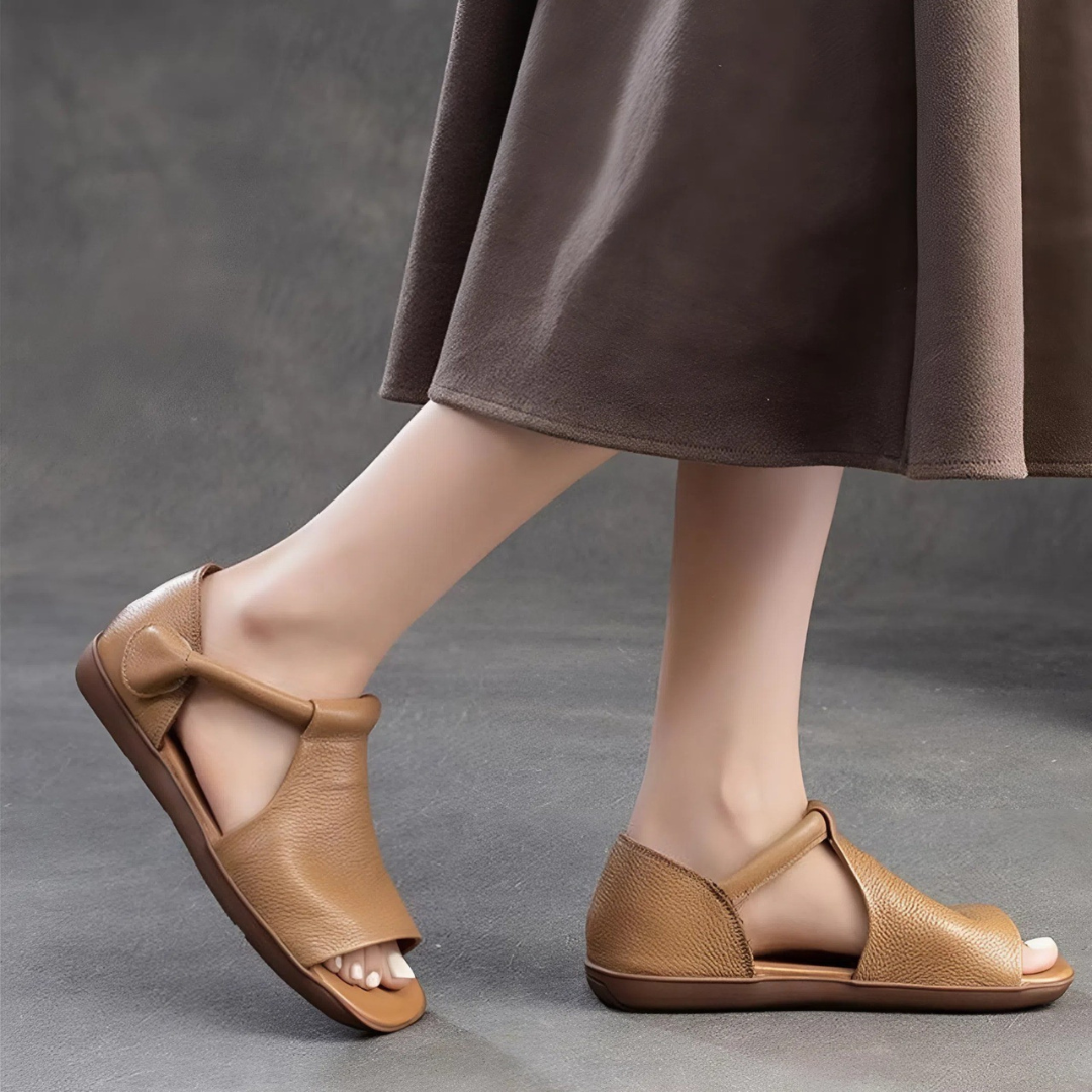OCW Women Sandals Comfortable Flat Heels Cutout PU Leather Lightweight Minimalism Summer Design
