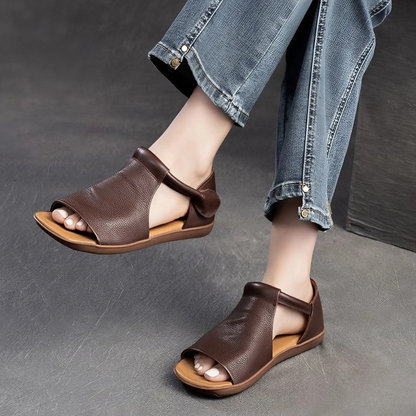 OCW Women Sandals Comfortable Flat Heels Cutout PU Leather Lightweight Minimalism Summer Design