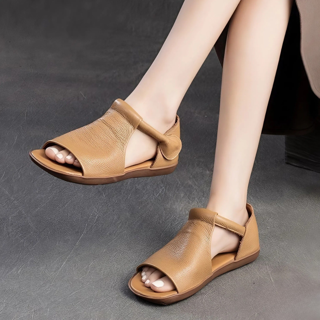 OCW Women Sandals Comfortable Flat Heels Cutout PU Leather Lightweight Minimalism Summer Design