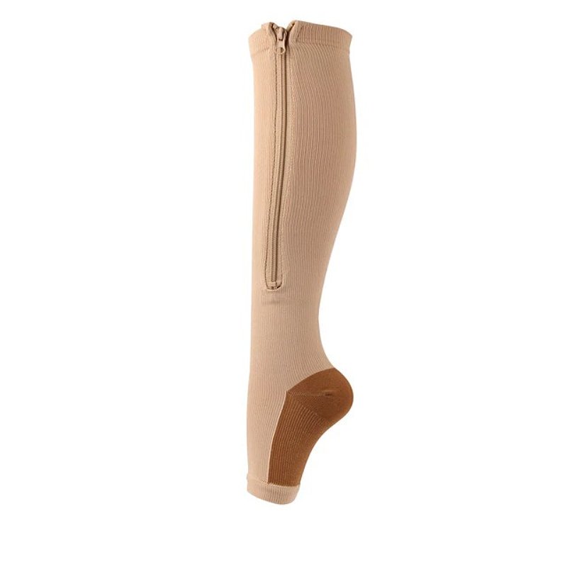 OCW Compression Socks Women Open Toe Zipper Tension Relief Knee High Stockings