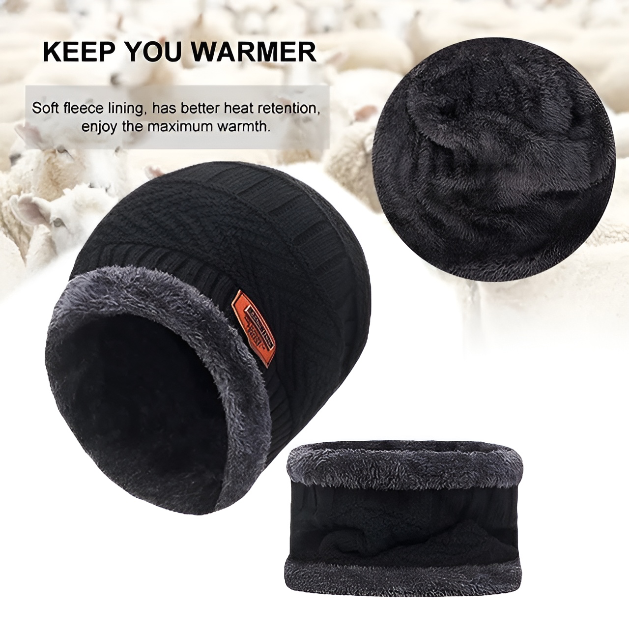 OCW Set Hat Scarf for Men and Women Neck Protection Outdoor Warm Fleece Liner Knit Winter