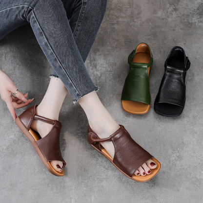 OCW Women Sandals Comfortable Flat Heels Cutout PU Leather Lightweight Minimalism Summer Design