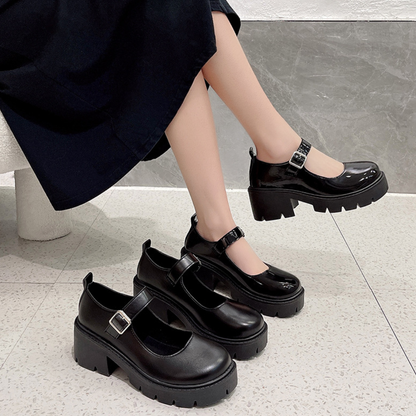 OCW Women Shoes Mary Jane Comfortable Leather Buckle Height Increased Walking