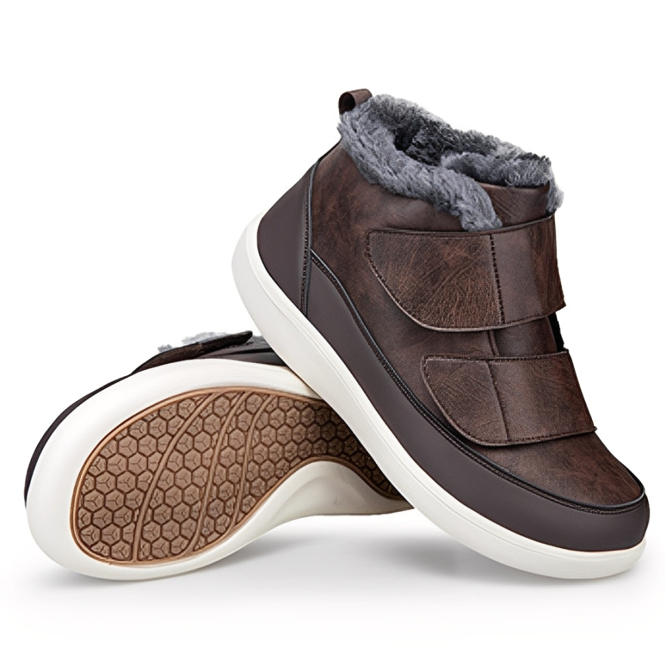 OCW Men Orthopedic Winter Boots Arch-support Warm Plush Water-resistant Front Velcro Cozy Walking