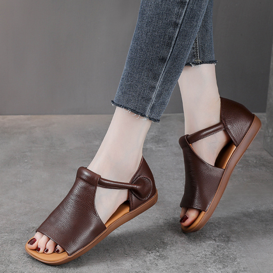 OCW Women Sandals Comfortable Flat Heels Cutout PU Leather Lightweight Minimalism Summer Design