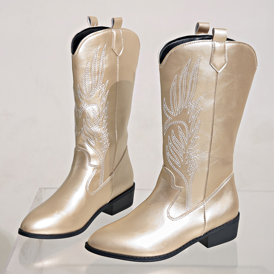 OCW Women Boots Waterproof Leather Mid-calf Comfy Retro Non-skid Zipper Casual Walking