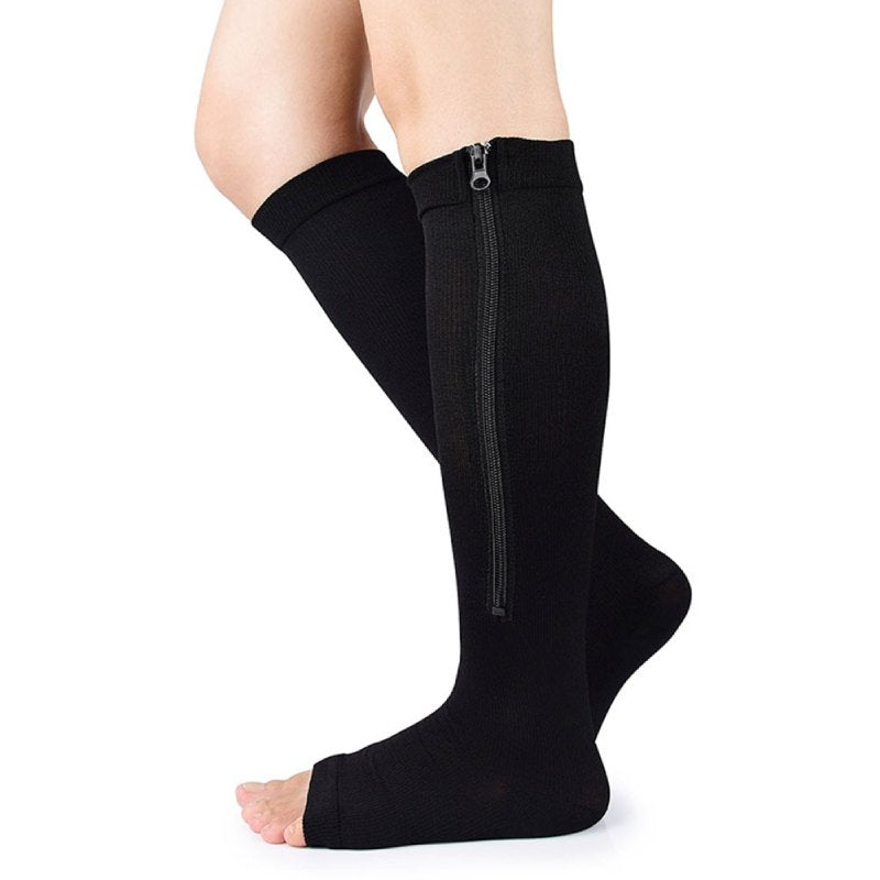 OCW Compression Socks Women Open Toe Zipper Tension Relief Knee High Stockings