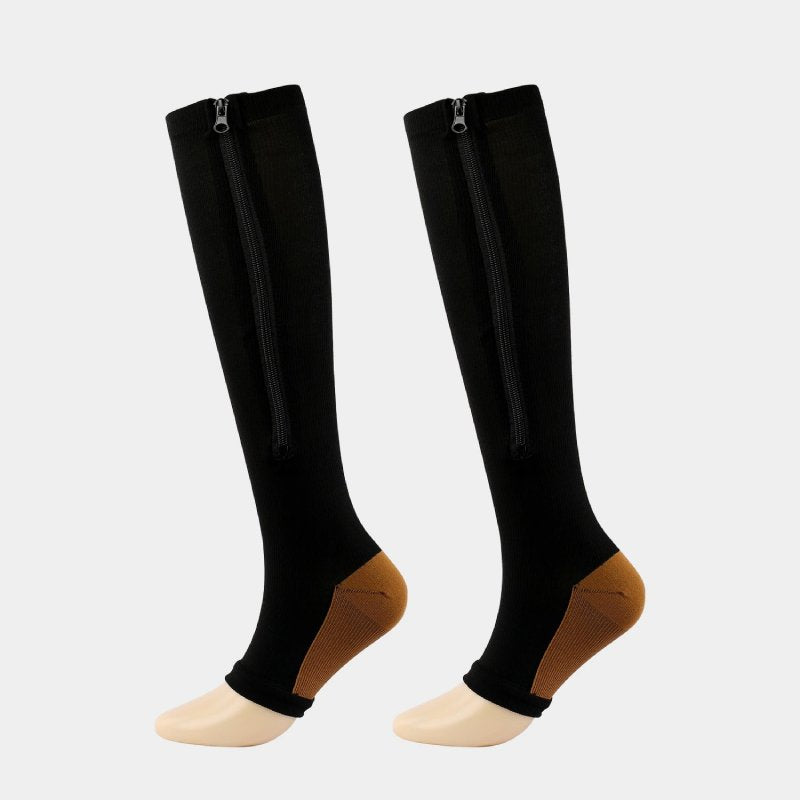 OCW Compression Socks Women Open Toe Zipper Tension Relief Knee High Stockings