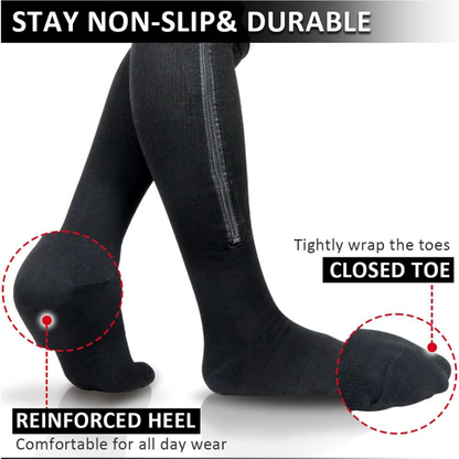 OCW Women Socks Breathable High Elasticity Closed Toe Zipper Compression Socks