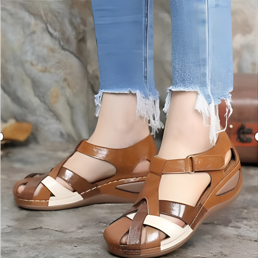 OCW Women Orthopedic Sandals Vintage Round on Breathable Cross over Wedge Gladiator Sandals