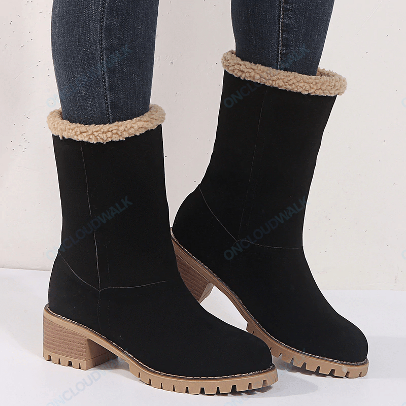 OCW Women Warm Large Size Fur Lining Square Heels Snow Boots