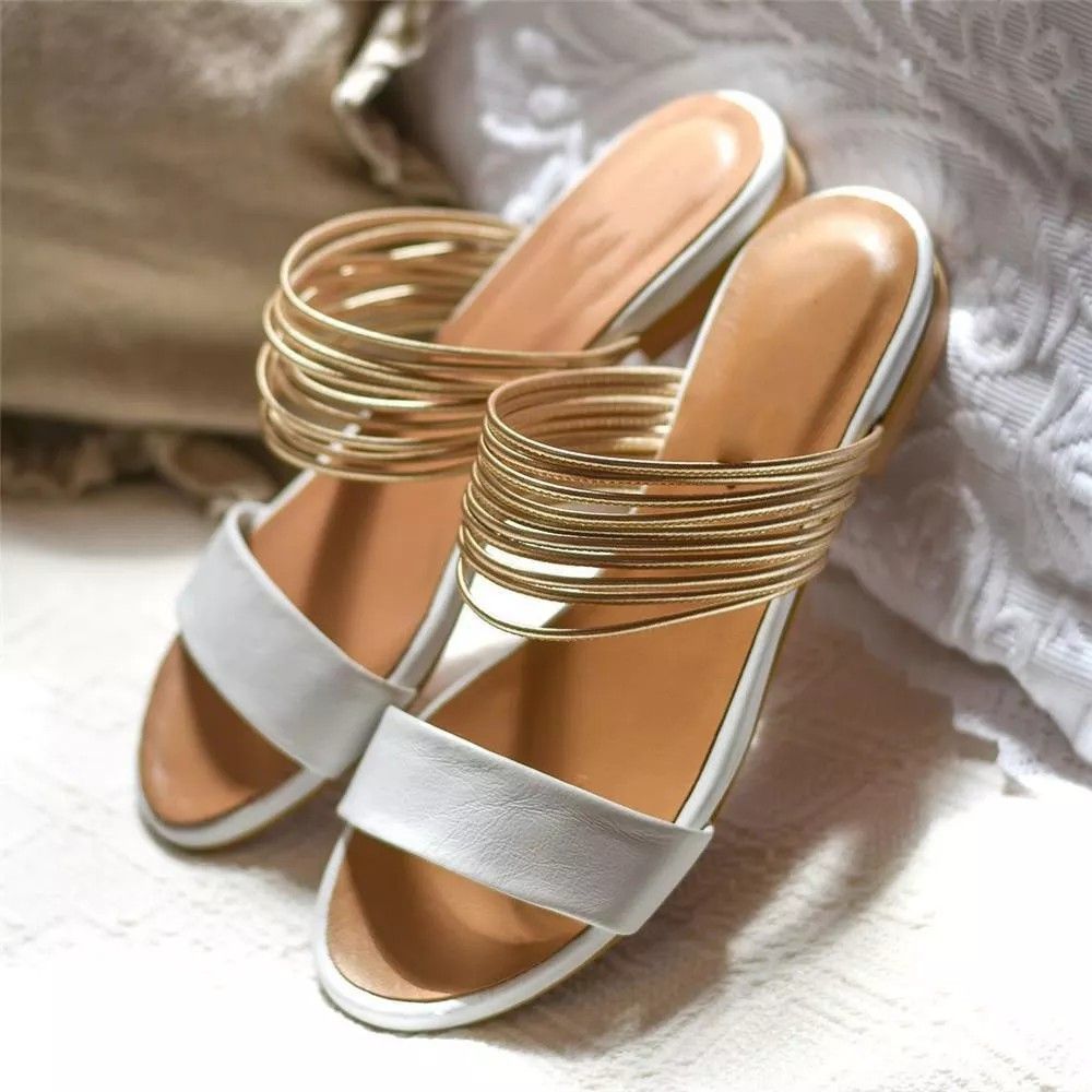 OCW Women Fashion Casual Vintage Flat Metal Decoration Slippers